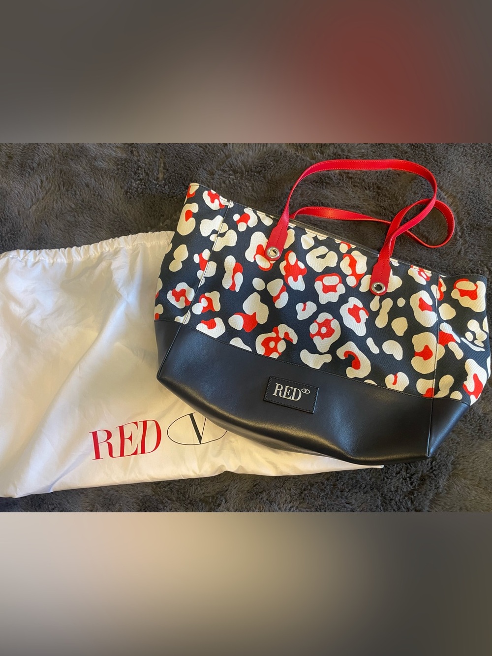 RED Valentino Black & Red Leopard Print Tote Bag with Duster